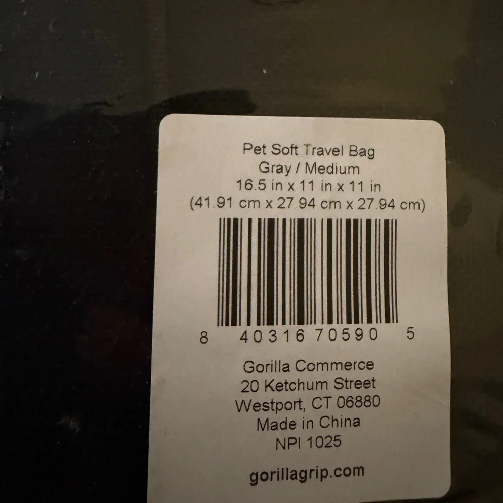 New Gorilla Grip Cat/Dog Soft Carrier Travel Bag Up To 15Lbs 16.5”x11”x11” Gray